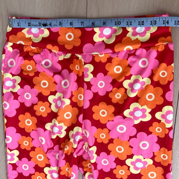 60s Marsha Brady-Inspired Floral Bell Bottom Legging Pants w/ Elastic Waist (L) - Picture 5 of 12